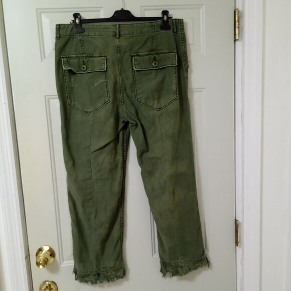 Free People Green Pacific Womens Green Cropped Cotton Pants Size 31 - Picture 8 of 11